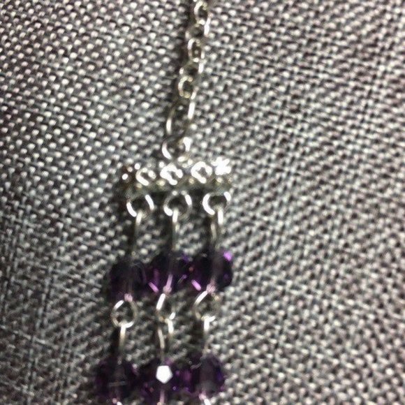 Purple Triple Statement Necklace Faceted Marbled Silver Chain Retro BoHo - Picture 4 of 8
